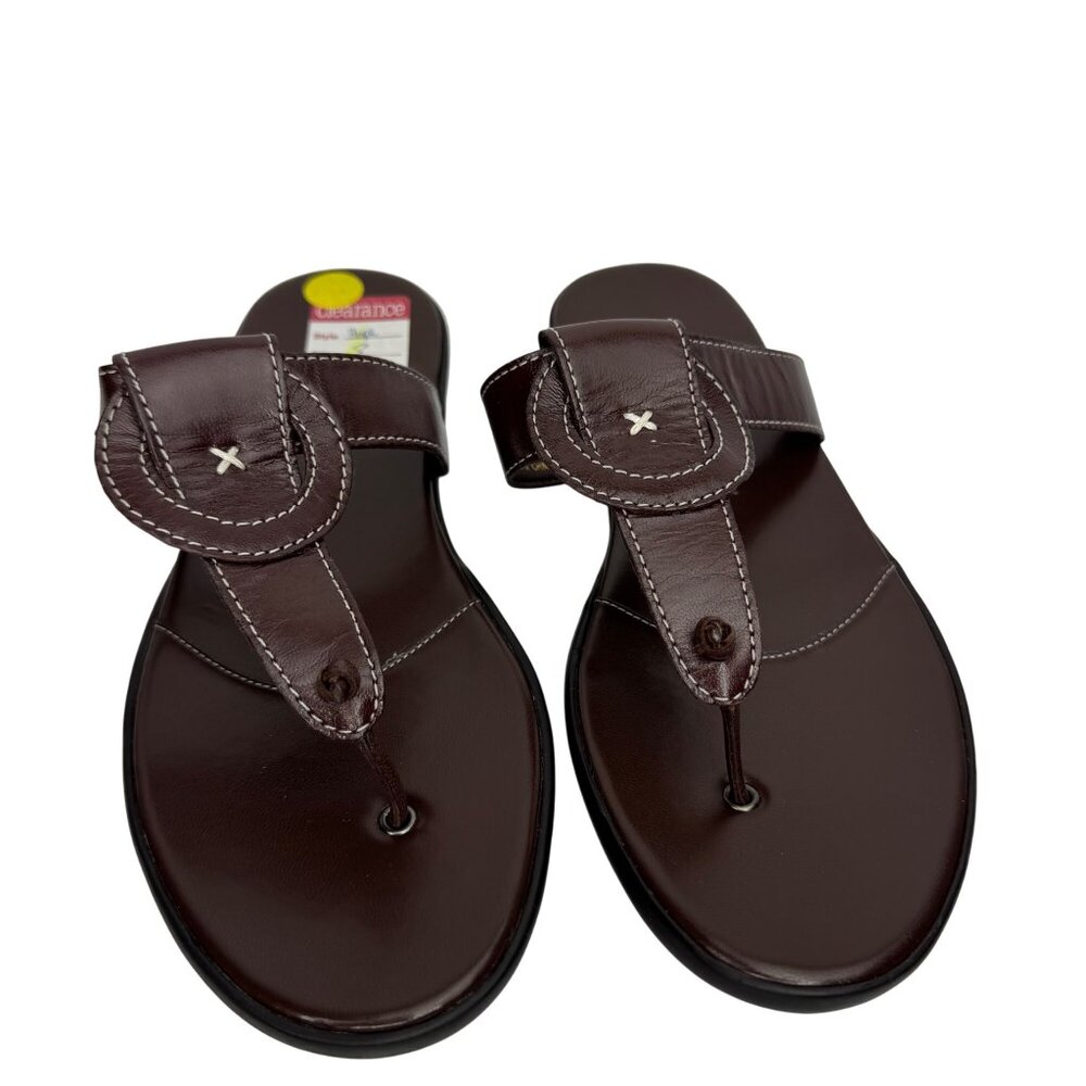 Laura Ashley Dark Brown Leather Thong Sandals with White Stitching Size 8.5‎ M - Picture 7 of 9